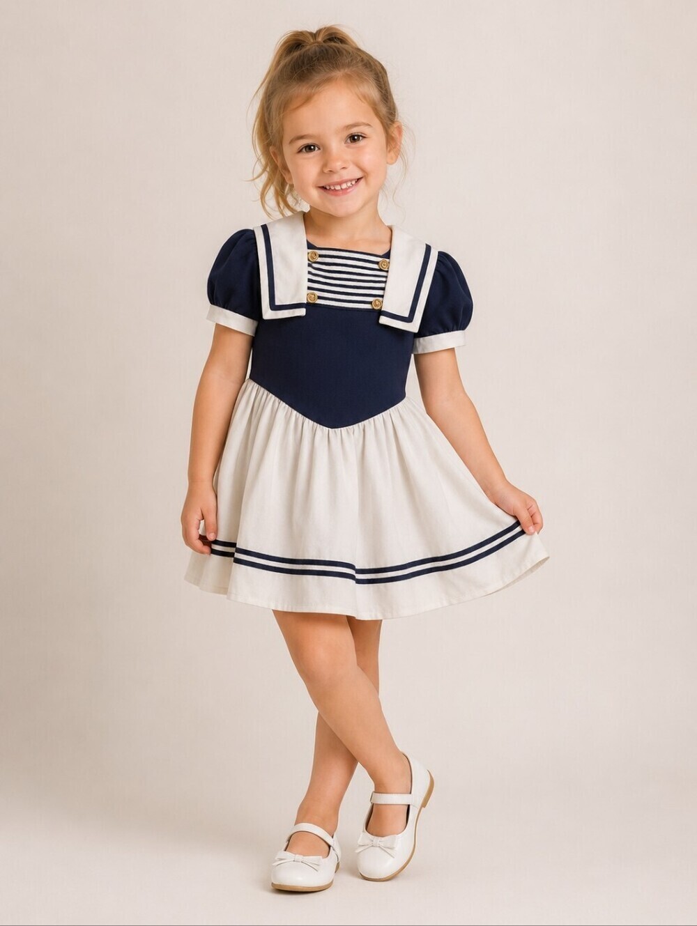 NANNETTE 1960s Striped Nautical Sailor Fisherman Portrait Circle Dress